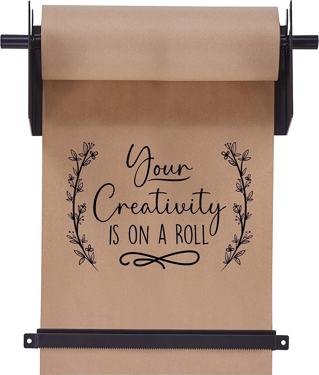 Jumbl Wall Mounted Kraft Paper Dispenser, Hanging Craft Paper Roll Holder with Paper Cutter (Black)